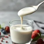 une cuillère dans un yaourt liquide